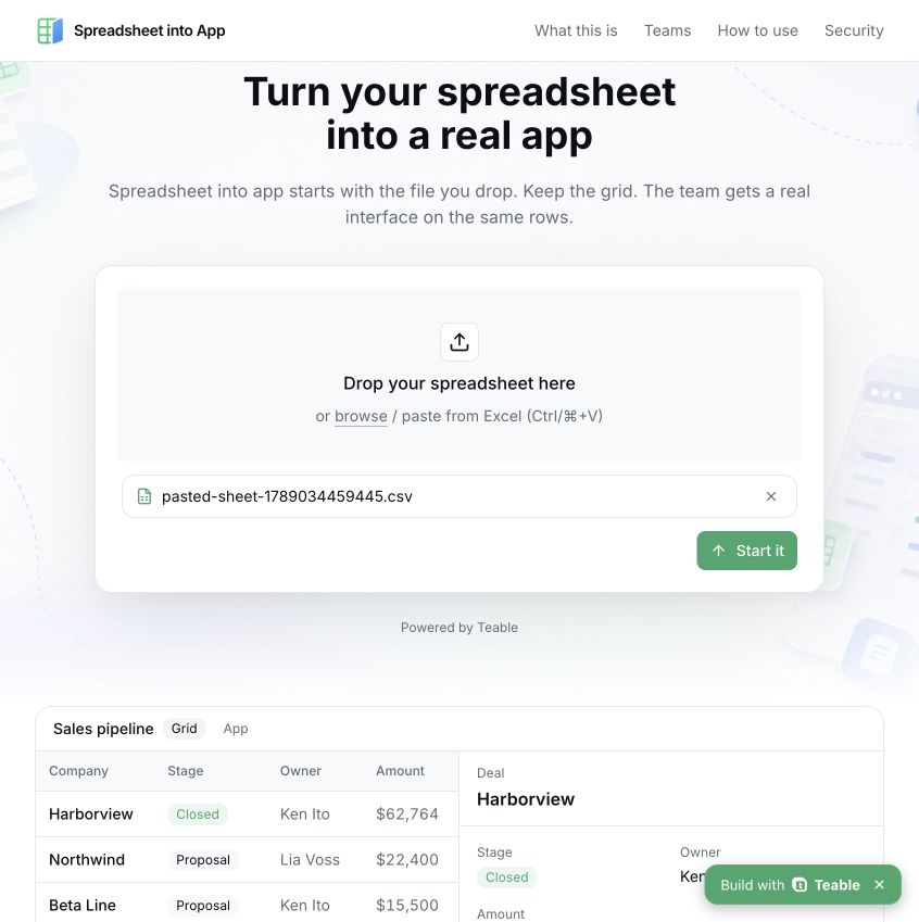 File CSV e pulsante Start it attivo dopo aver incollato dati fittizi